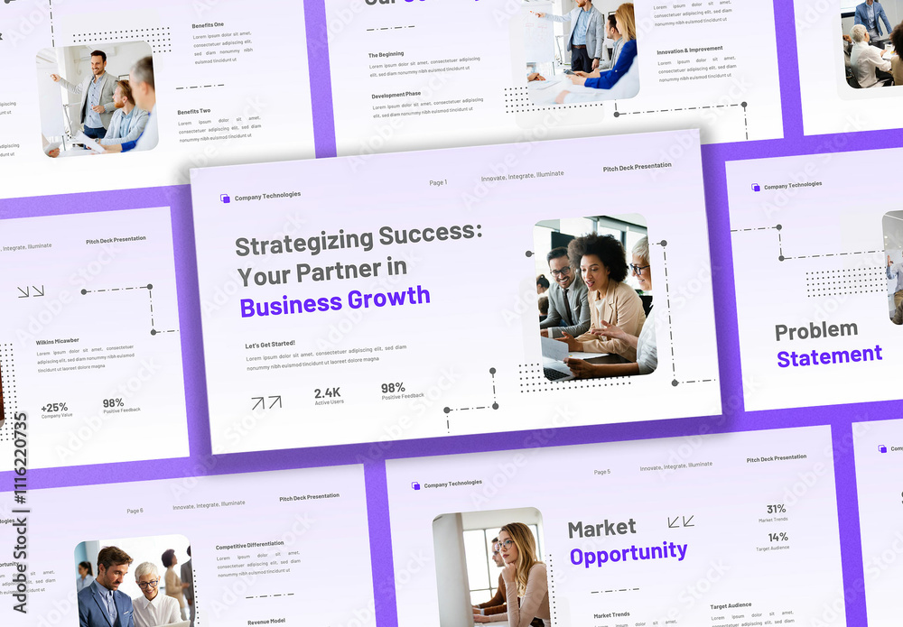 White Purple Modern Business Agency Pitch Deck Presentation Stock ...