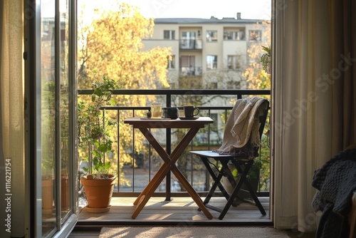 Home office in a small balcony with many plants, creating a peaceful and inspiring workspace photo