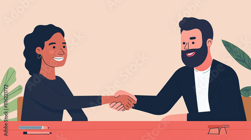 A smiling entrepreneur shakes hands with a client, sealing a business deal.