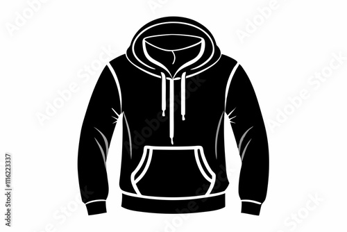 Silhouette Design of a Men's Hoodie with Drawstring Hood and Kangaroo Pocket in a Minimalist Modern Style