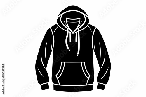 Silhouette Design of a Men's Hoodie with Drawstring Hood and Kangaroo Pocket in a Minimalist Modern Style