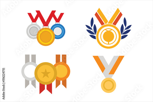 Premium Medal Vector Bundle Gold, Silver, Bronze, Platinum Designs with Ribbons