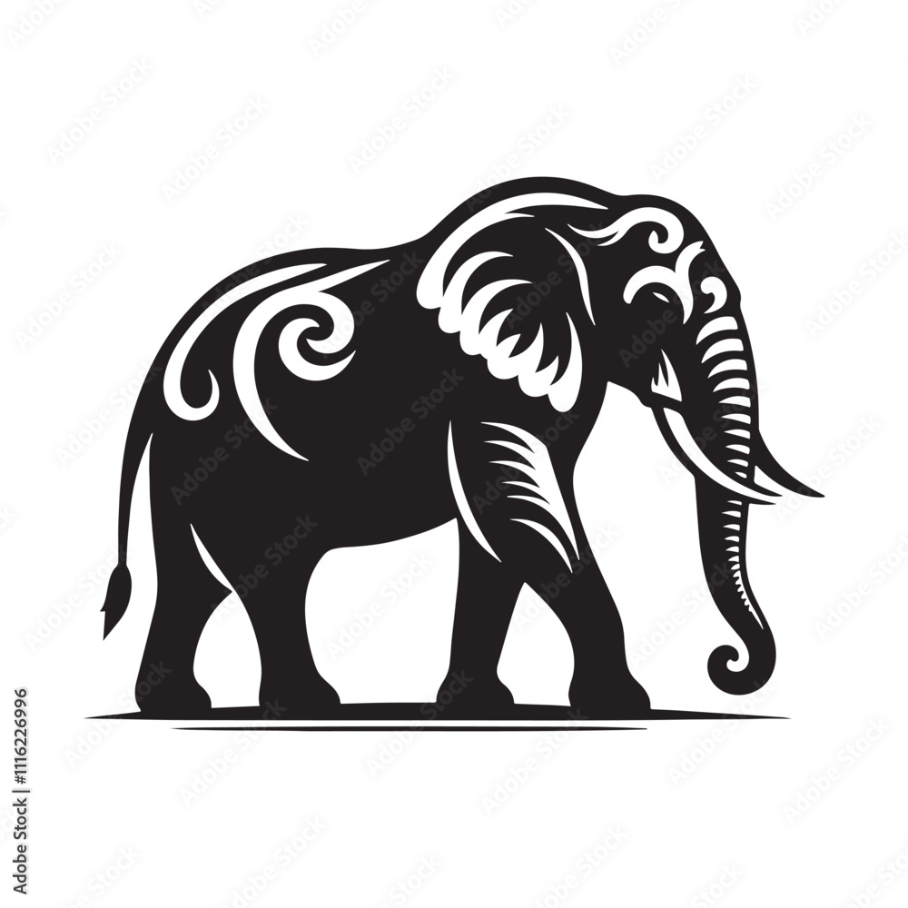 Obraz premium Minimalistic elephant silhouette for versatile design projects - Elephant black vector