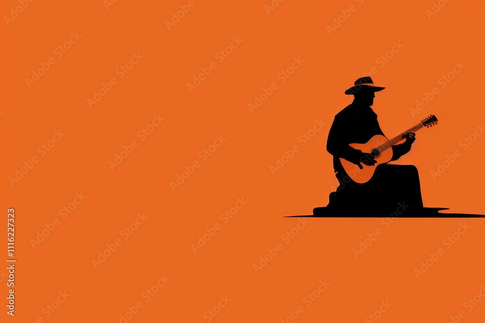 Obraz premium Minimalist image of a musician playing guitar in earthy tones, evoking creative atmosphere