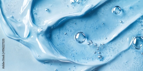 Antibacterial sanitizer swatch showcasing a cosmetic beauty skincare product designed for skin hydration. This blue gel smear features a sanitizer splash with a jelly texture, enriched with collagen