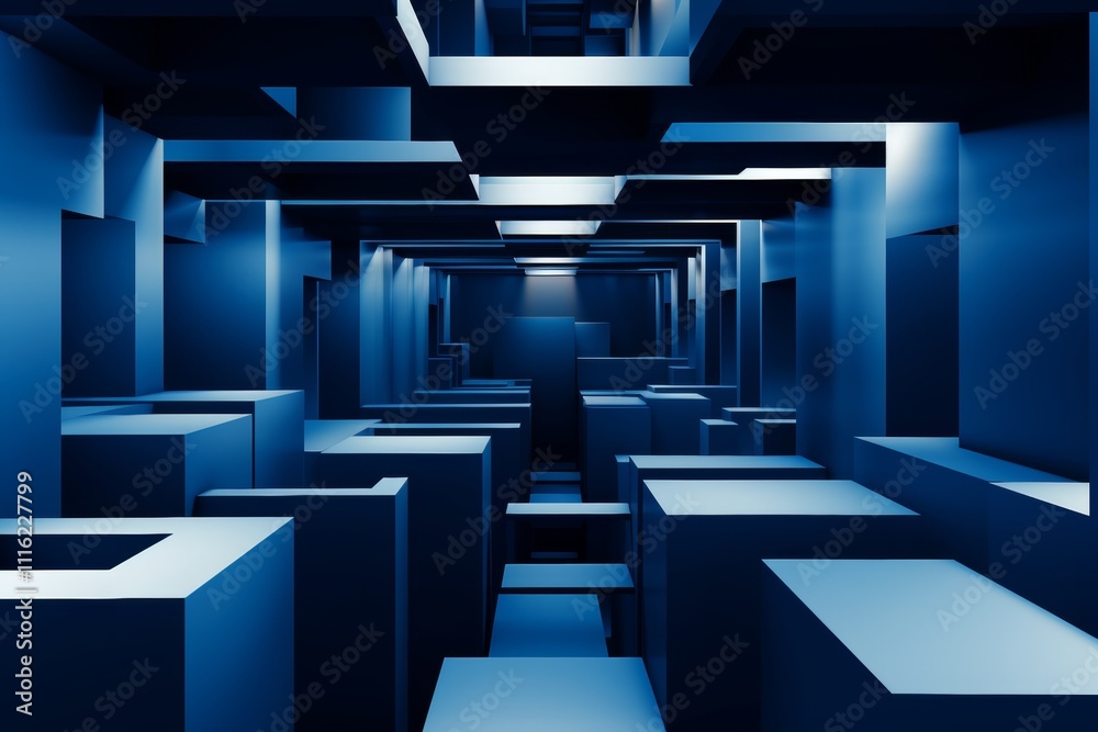 Mesmerizing cube illusions overlapping blue and white shapes creating stunning 3d visual effects Mesmerizing cube illusions overlapping blue and white shapes creating stunning 3d visual effects
