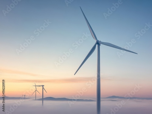 Timelapse impression of sunrise over wind farms, wind energy, renewable power generation