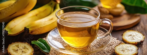 Close up of plantain tea. Selective focus photo