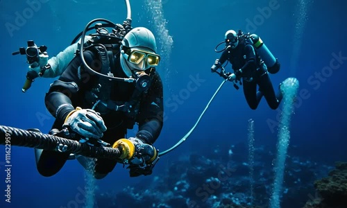 Underwater Divers Performing Subsea Cable Maintenance photo