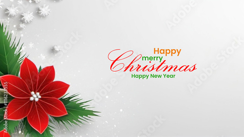 Happy Merry Christmas and Happy New Year background with Santa hat and flower