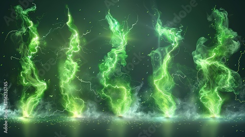 Bright Green Lightning Bolt Symbolizing Energy and Power photo