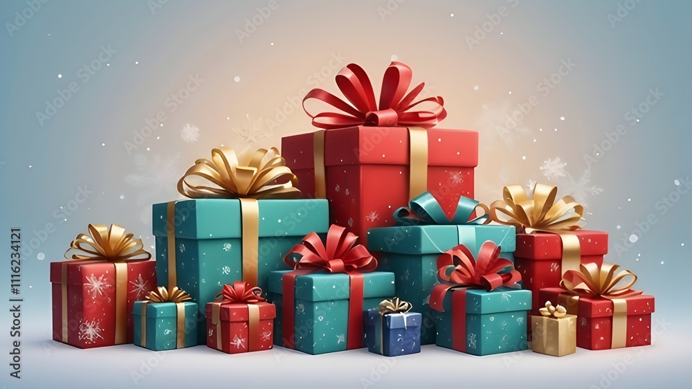Fototapeta premium Colorful Christmas Gifts with Bows and Ribbons
