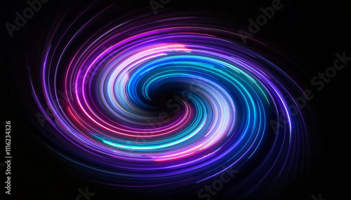 Abstract neon light spiral effect on black