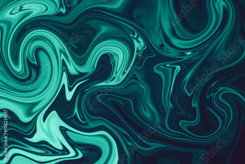Abstract background of cyan and black color from twirling waves. Background for design. Marble ink colorful. Can be used for background or wallpaper. Good for design or logo background or backdrop.