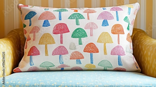 Rustic Dining Decor with Childlike Crayon Mushroom Patterns photo