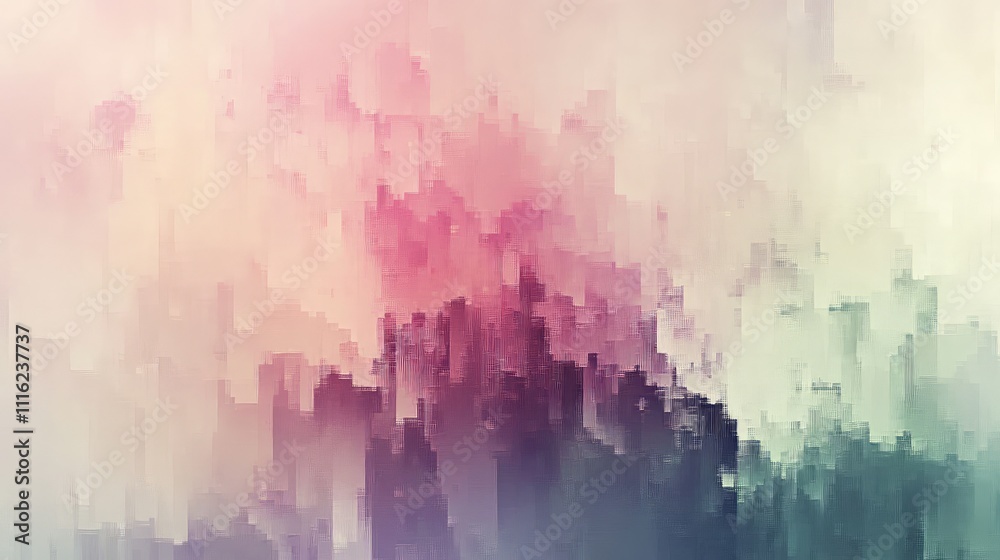 Obraz premium A faded, muted pixel background with pastel colors, creating a soothing, airy design with subtle pixel variations