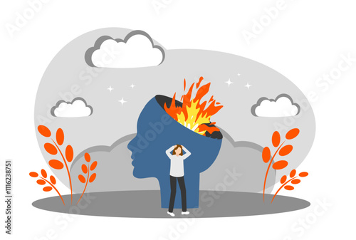 The concept of emotional burnout and depression. Fire in the head, fatigue