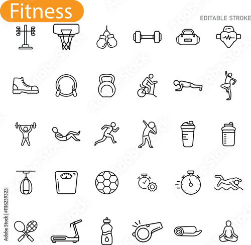 Fitness Icons Exercise, Workout, Gym, Sport, Equipment, Health