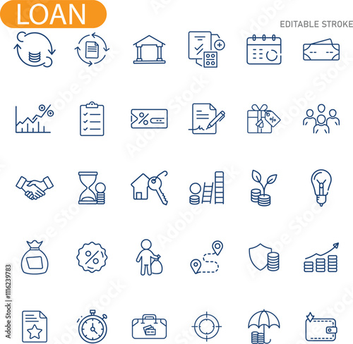 Loan Process Icons Finance, Banking, Investment, Credit, Debt