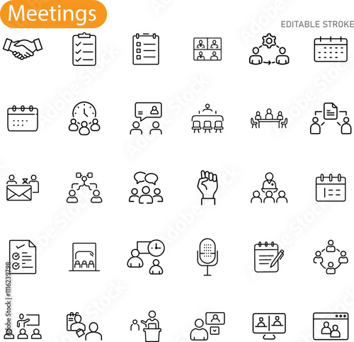 Meeting Icons Planning, Collaboration, Teamwork, Scheduling, Communication