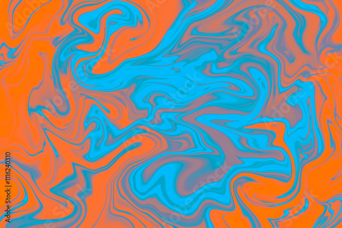 Abstract background of orange and blue color from twirling waves. Background for design. Marble ink colorful. Can be used for background or wallpaper. Good for design or logo background or backdrop.