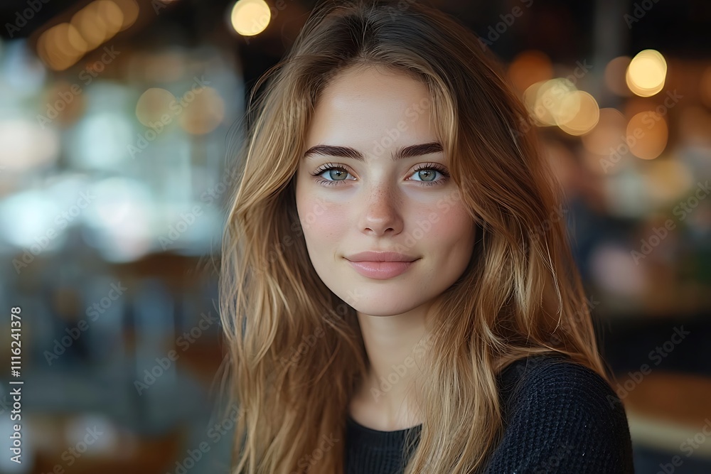 Closeup Portrait Woman Wavy Hair Healthy Skin Gentle Gaze Closeup Portrait Woman Wavy Hair Healthy Skin Gentle Gaze