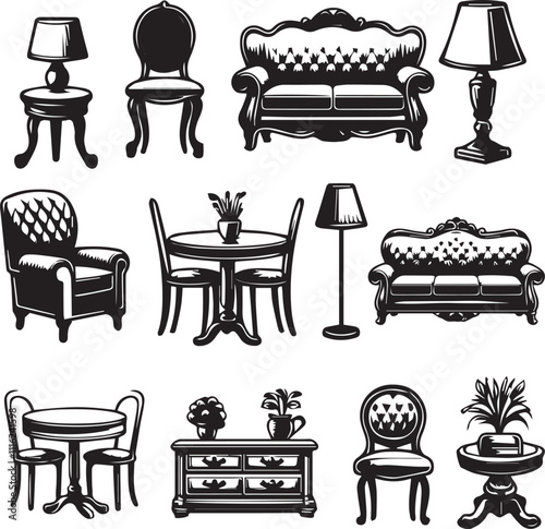 set of furniture silhouette vector art