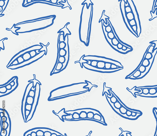 Seamless pattern of hand-drawn pea. Line art, ink, minimalist style. Vector illustration.