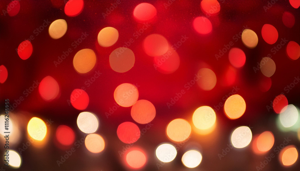 Fototapeta premium Blurred Christmas lights background with colorful red holiday