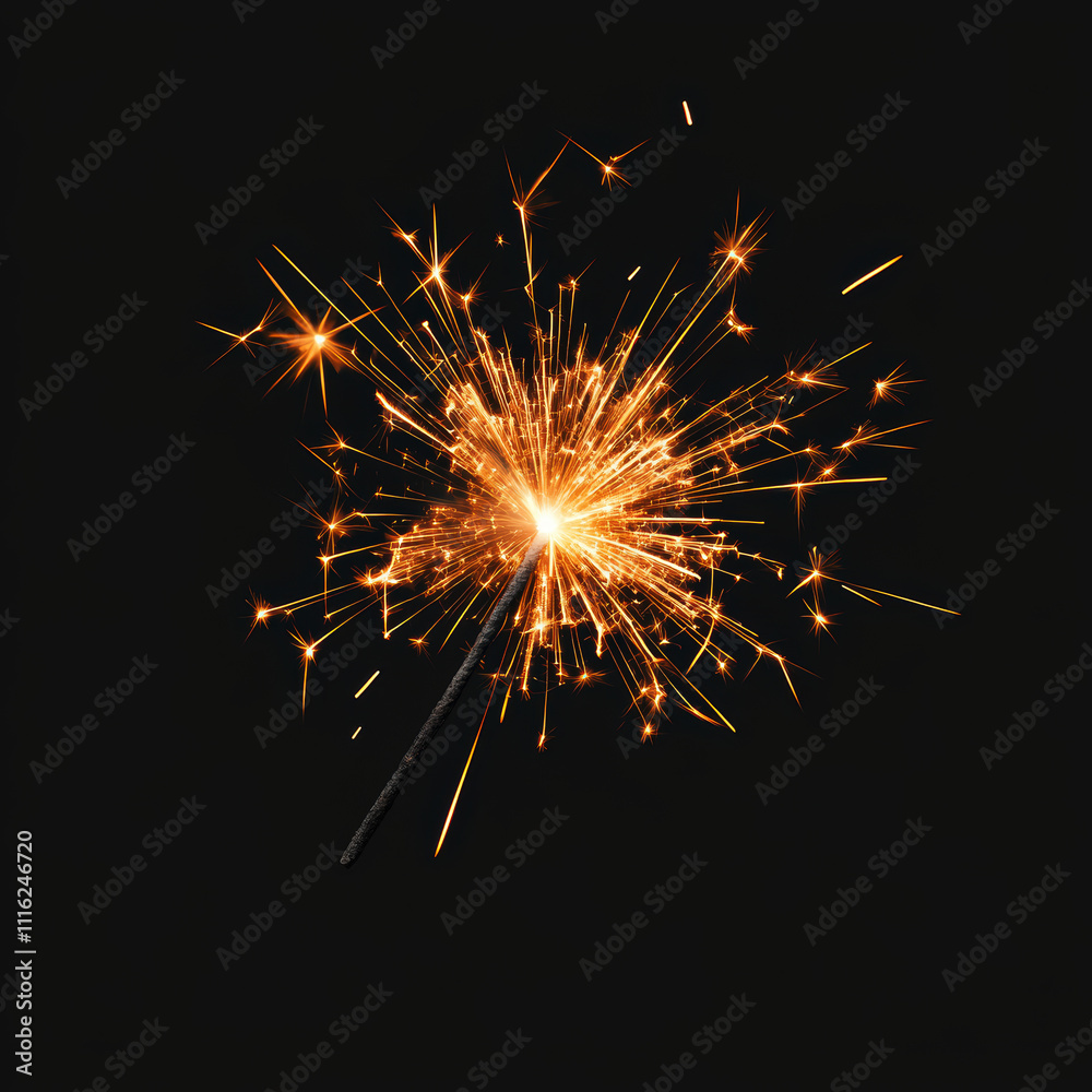 Fototapeta premium A lit sparkler is shown on a black background