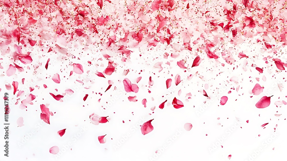 Fototapeta premium Pink Flower Petals Falling on White Background