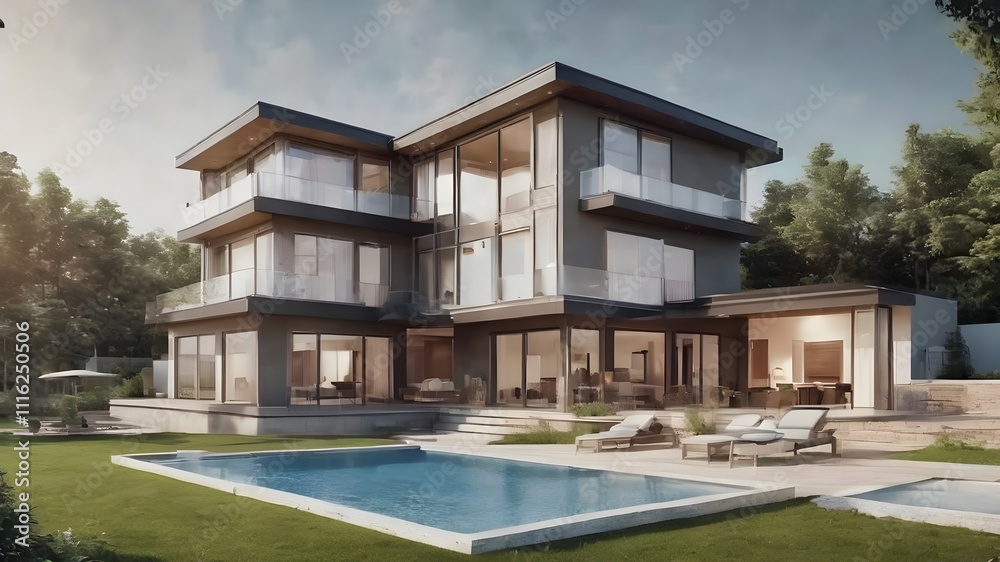 Fototapeta premium luxury home with swimming pool real estate