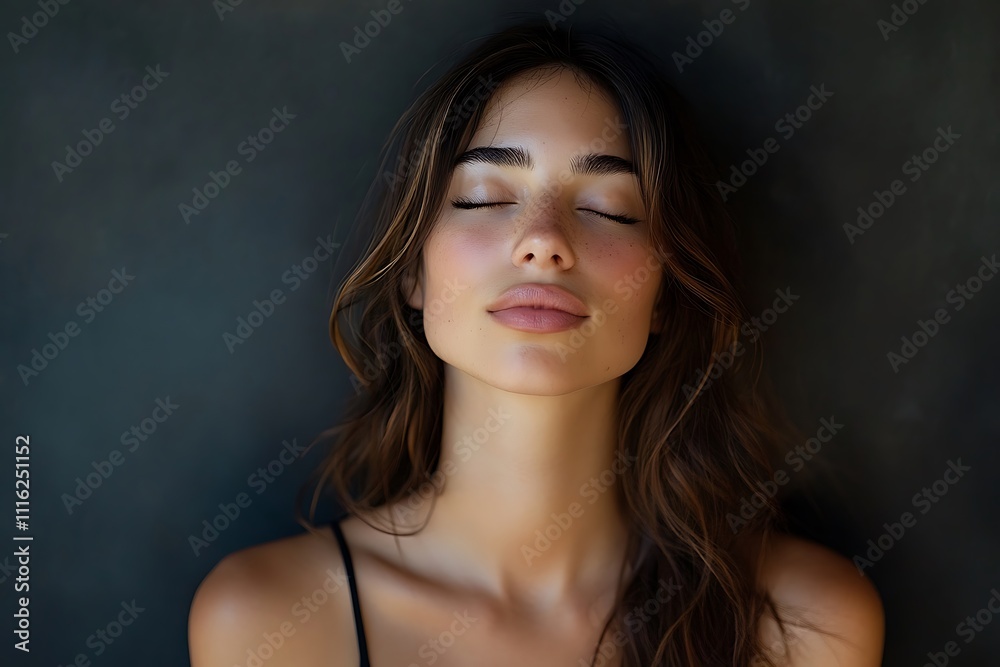Serene Woman Minimalist Portrait Subtle Makeup Wavy Hair Serene Woman Minimalist Portrait Subtle Makeup Wavy Hair