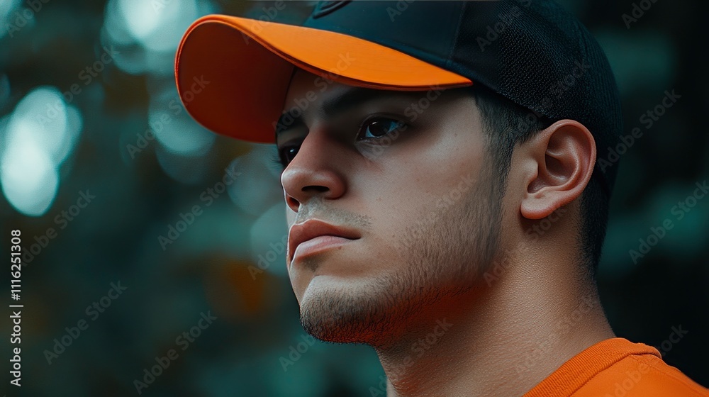 Pensive Young Man in Baseball Cap, Looking into the Distance Pensive Young Man in Baseball Cap, Looking into the Distance