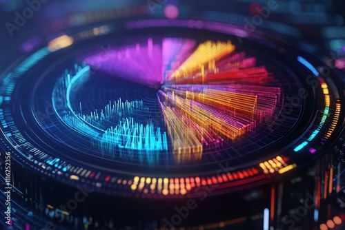 3d pie chart displaying business data analysis and financial reports on a digital screen