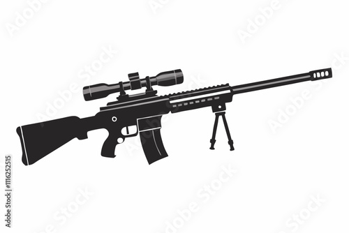 Silhouette Design of a Sniper Rifle Gun with Tactical Scope and Long Barrel in a Minimalist Style