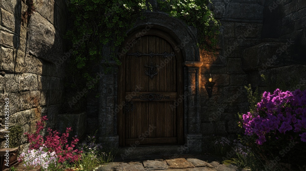 Fototapeta premium Enchanting Sanctuary: A Mystical Portal to a Lush Garden Oasis