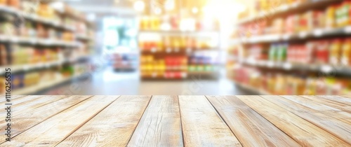 Wallpaper Mural The convenience store aisle features blurred shelves, enhancing focus on the table. Torontodigital.ca