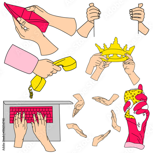 Set of vector illustrations of hands in cartoon style