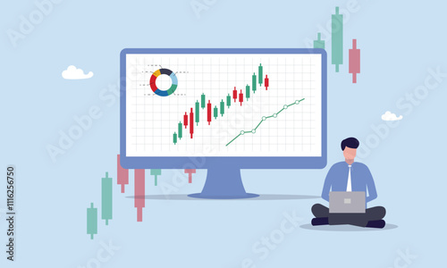 Stock trading or crypto currency investing, stock market or currency exchange concept, technical analysis for investment, financial graph and chart, businessman investor using laptop to trade graph.
