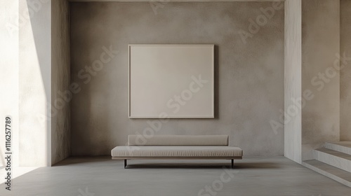 Minimalist Interior Design Featuring a Beige Sofa and Blank Canvas