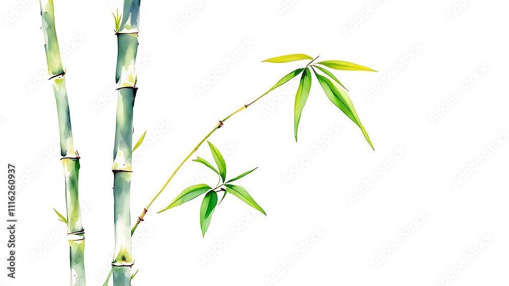 Obraz premium Bamboo watercolor illustration isolated on white. art work.
