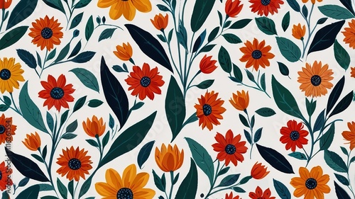 Illustration oil painting pattern flower in white background