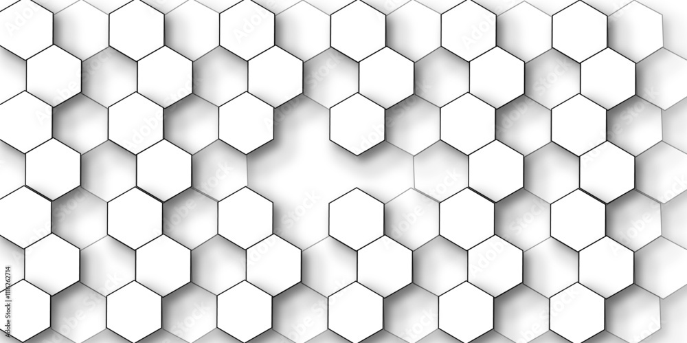 Fototapeta premium White hexagon 3D background texture. modern abstract polygonal pattern. 3d rendering illustration. Futuristic abstract banner. white and black lines 3d Hexagonal. honeycomb white Background.