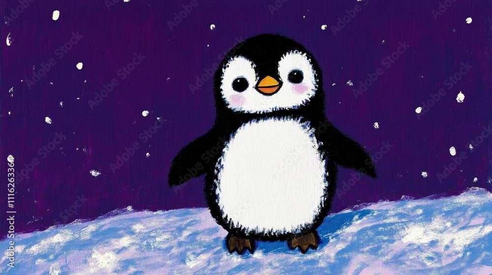 Fototapeta premium Cute Penguin in Snowy Night