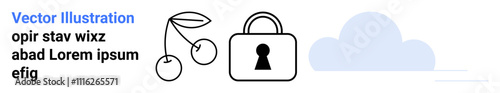 Cherry pair, padlock, and cloud icon representing data storage, security, and variety. Ideal for data protection, cloud computing, online privacy, security tutorials encryption database management