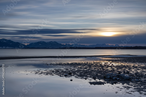 Sonnenuntergang in Seebruck am Chiemsee, Bayern