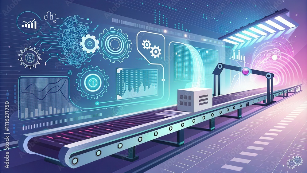 Fototapeta premium Futuristic Conveyor Belt System with Data Visualization Elements