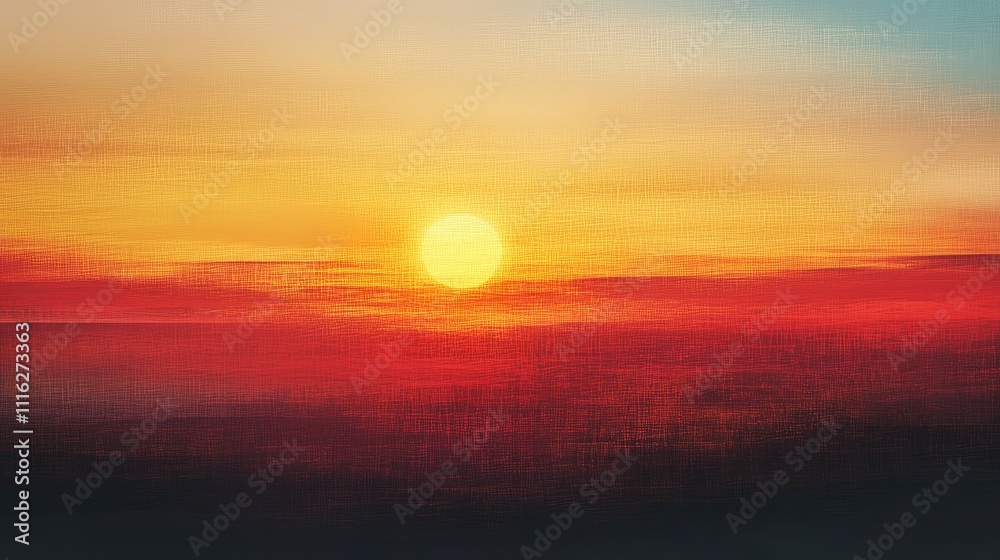 A low-res digital abstraction of a sunset scene with pixelated sun and soft color transitions across the horizon A low-res digital abstraction of a sunset scene with pixelated sun and soft color transitions across the horizon