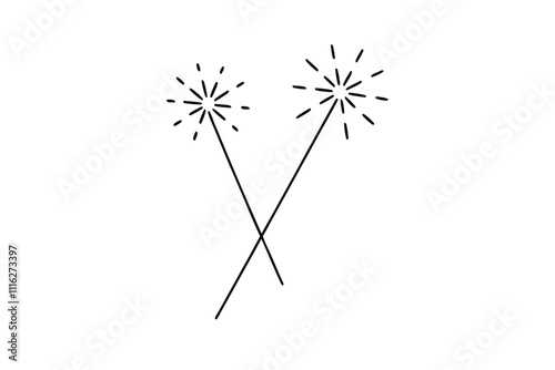 Sparklers burning line art vector illustration